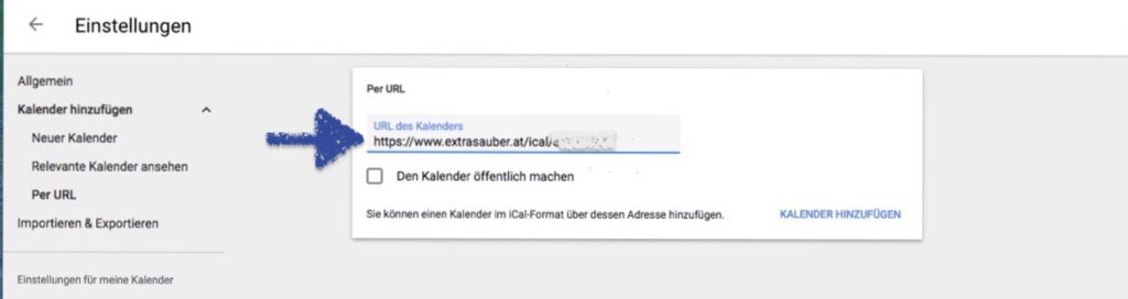 Google Kalender URL einfügen