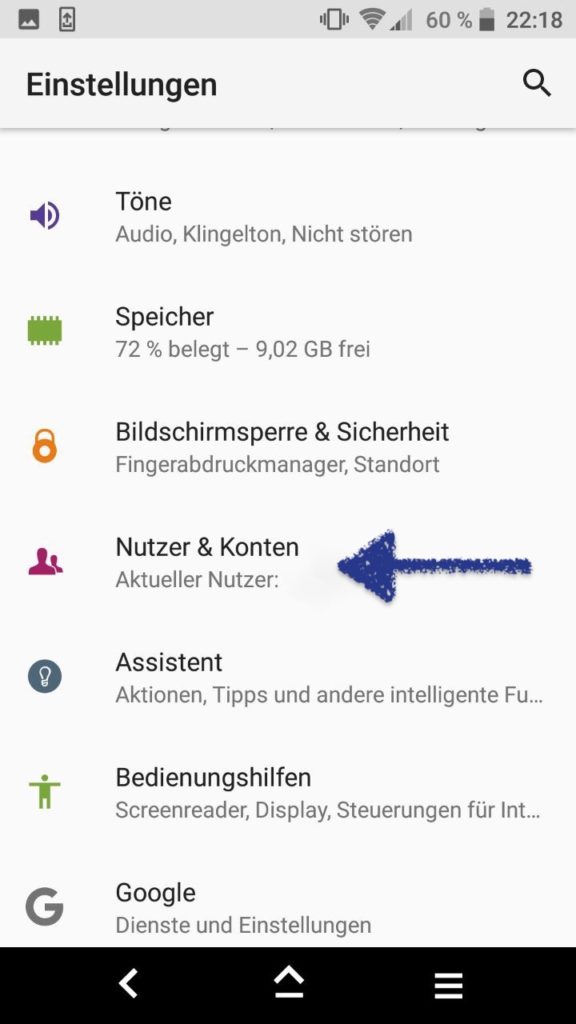 Android Nutzer und Konten